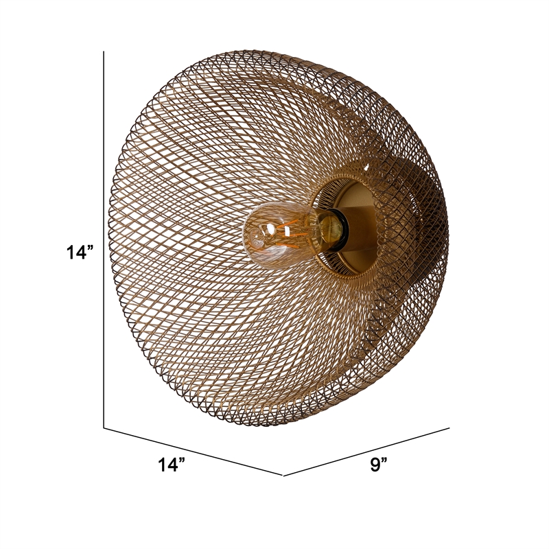 14 Inch Round Wall Mounted Lamp- Iron Mesh and Hardware- Gold Finished