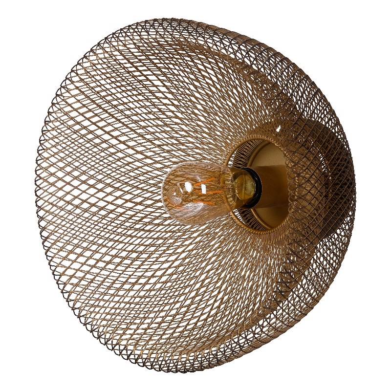 14 Inch Round Wall Mounted Lamp- Iron Mesh and Hardware- Gold Finished