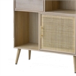 Dana 75 Inch Bookcase- 6 Unique Shelves- 4 Rattan Drawers- Natural Brown