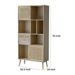 Dana 75 Inch Bookcase- 6 Unique Shelves- 4 Rattan Drawers- Natural Brown