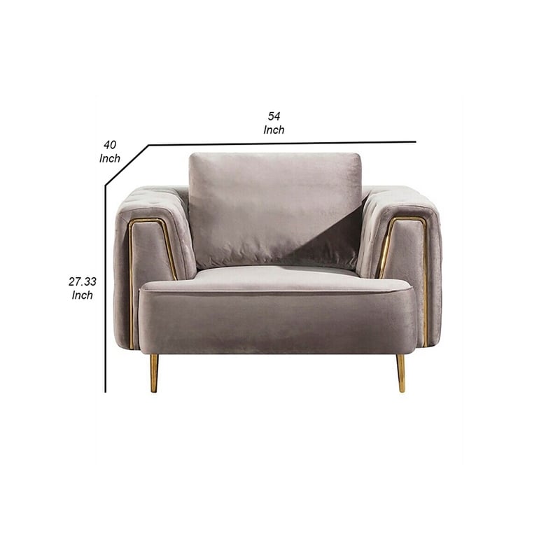 Luxi 54 Inch Accent Chair- Classic Button Tufted Gray Velvet Upholstery