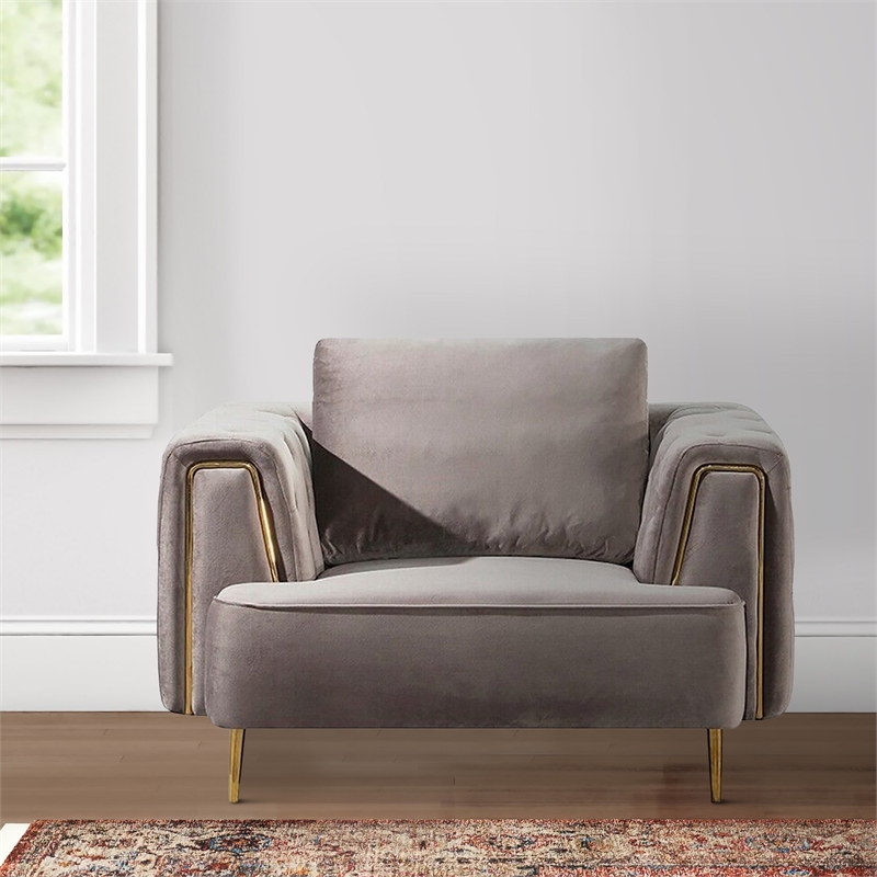 Luxi 54 Inch Accent Chair- Classic Button Tufted Gray Velvet Upholstery