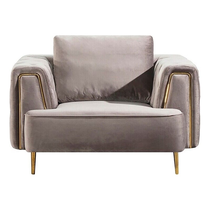 Luxi 54 Inch Accent Chair- Classic Button Tufted Gray Velvet Upholstery
