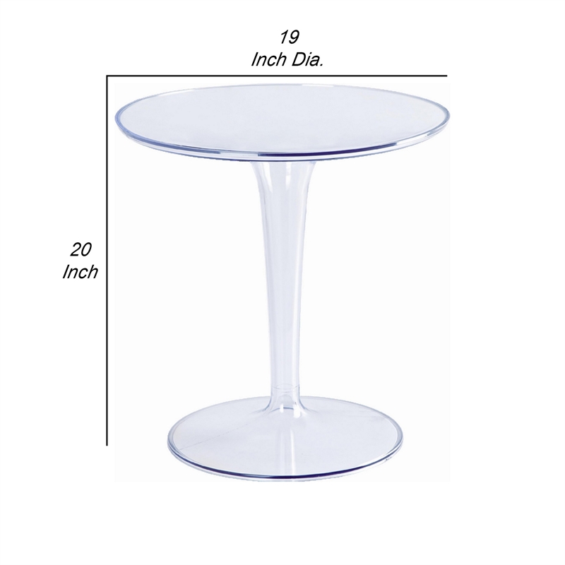 20 Inch Modern Side Accent Table- Clear Round Tabletop and Tapered Base