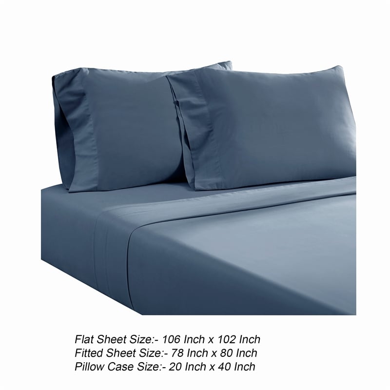 Ivy 4 Piece King Size Cotton Ultra Soft Bed Sheet Set- Prewashed- Dark Blue