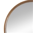 Roe 32 Inch Wall Mounted Round Mirror- Modern Brown Pine Wood Frame