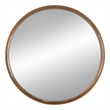 Roe 32 Inch Wall Mounted Round Mirror- Modern Brown Pine Wood Frame
