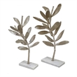 28- 23 Inch Set of 2 Metal Statuettess- Decorative Accent Olive Tree- White