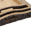 20- 18- 16 Inch Set of 3 Wood Serving Trays- Tree Bark Accent- Natural Brown