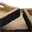 20- 18- 16 Inch Set of 3 Wood Serving Trays- Tree Bark Accent- Natural Brown