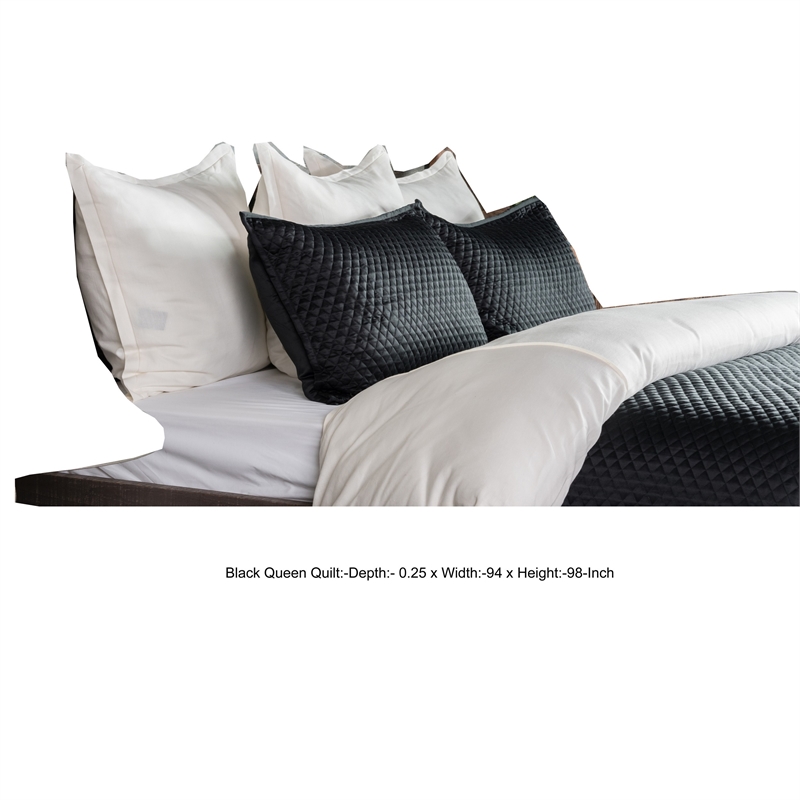 Kahn Hand Stitched Soft Sateen Queen Quilt with Cotton Fill- Matte Black