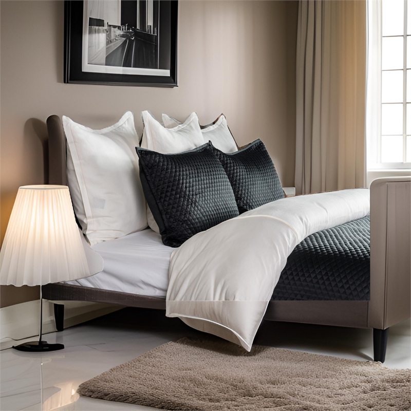 Kahn Hand Stitched Soft Sateen Queen Quilt with Cotton Fill- Matte Black