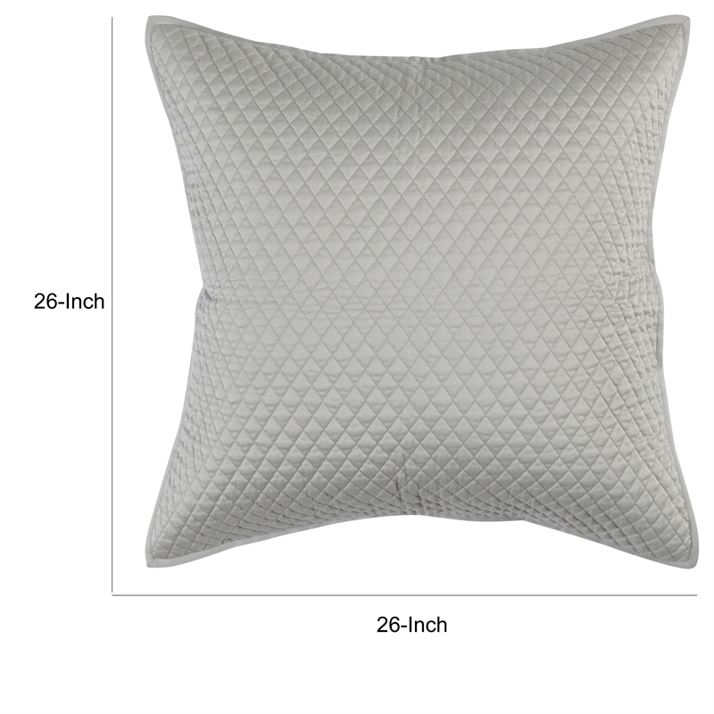 Kahn 26 Inch Hand Stitched Sateen Euro Pillow Sham- Cotton Fill- Silver