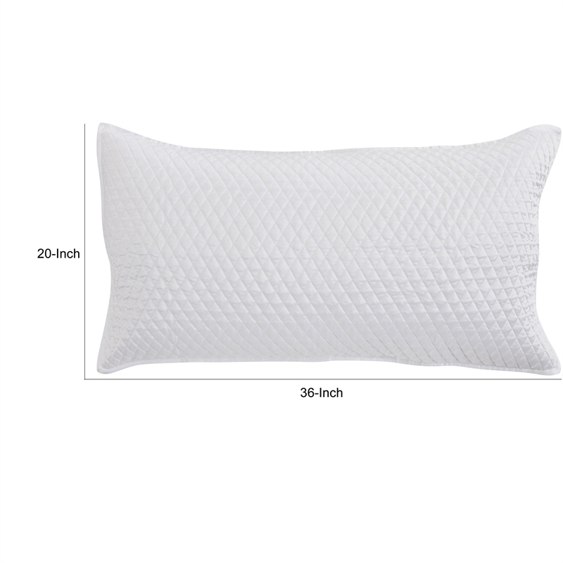Kahn Hand Quilted Lumbar King Size Pillow Sham- Self Binding- Matte White