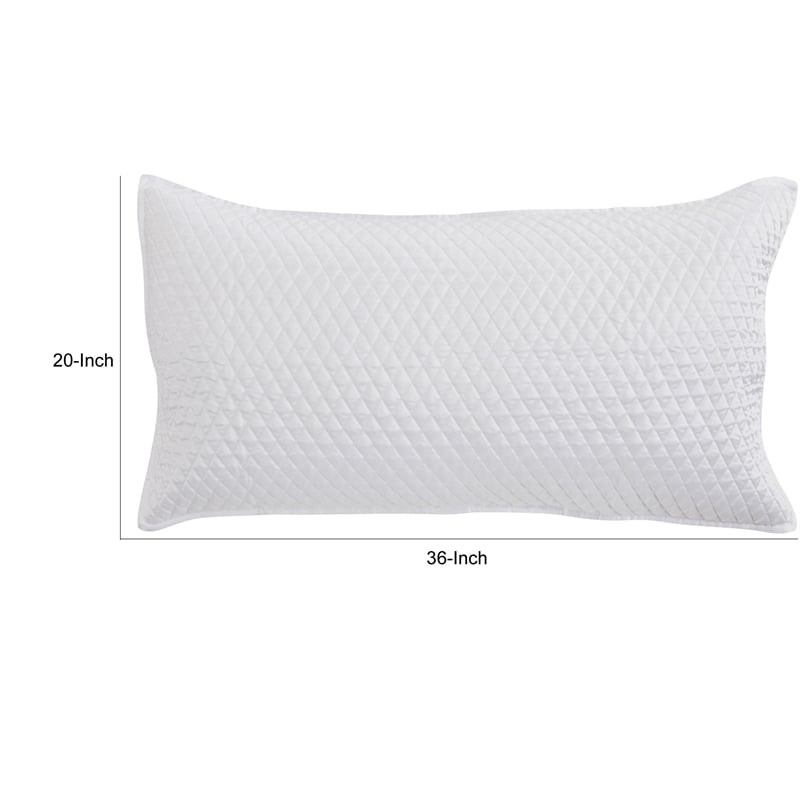 Kahn Hand Quilted Lumbar King Size Pillow Sham- Self Binding- Matte White