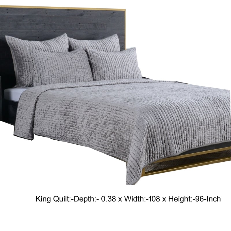 Lipa 96 x 108 Handmade King Size Quilt in Textured Design- Polyfill- Gray