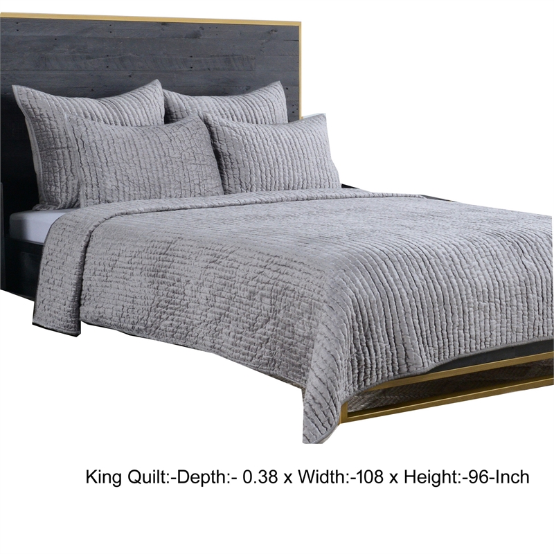 Lipa 96 x 108 Handmade King Size Quilt in Textured Design- Polyfill- Gray