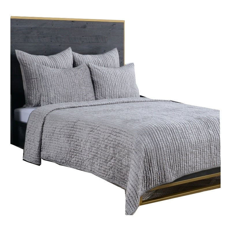 Lipa 96 x 108 Handmade King Size Quilt in Textured Design- Polyfill- Gray