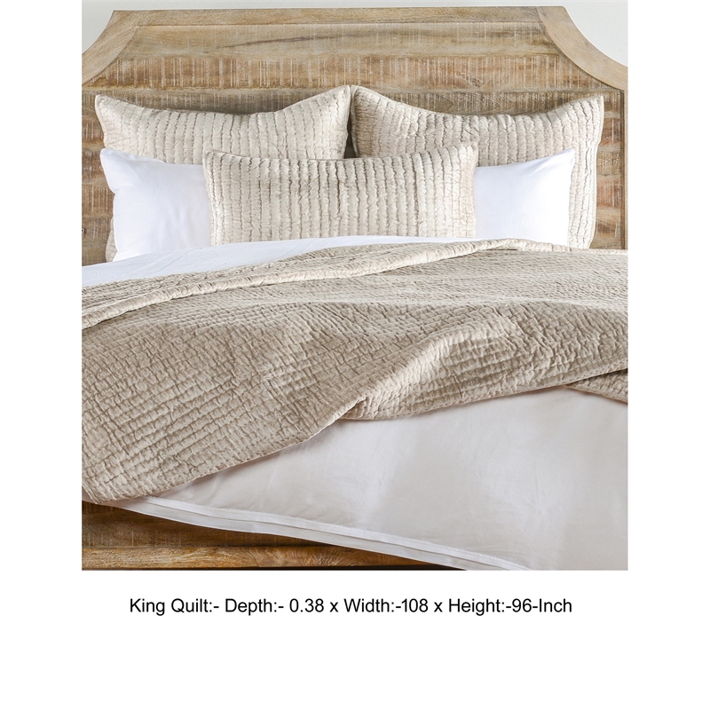 Lipa 96 x 108 Hand Stitched King Quilt with Polyfill and Velvet- Beige