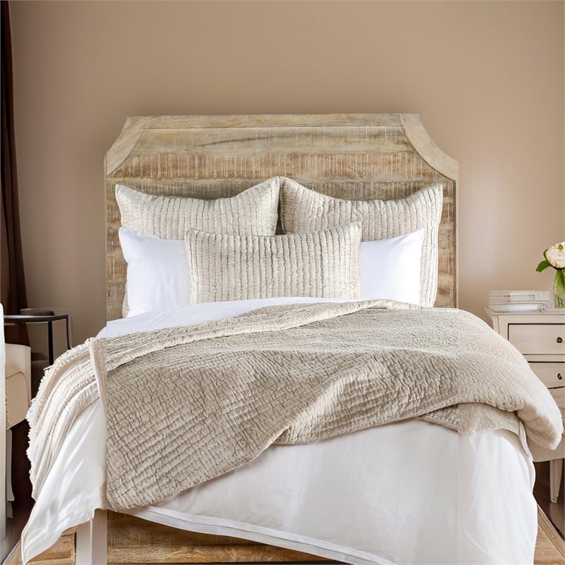 Lipa 96 x 108 Hand Stitched King Quilt with Polyfill and Velvet- Beige