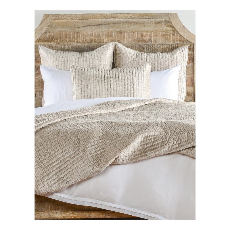 Lipa 96 x 108 Hand Stitched King Quilt with Polyfill and Velvet- Beige
