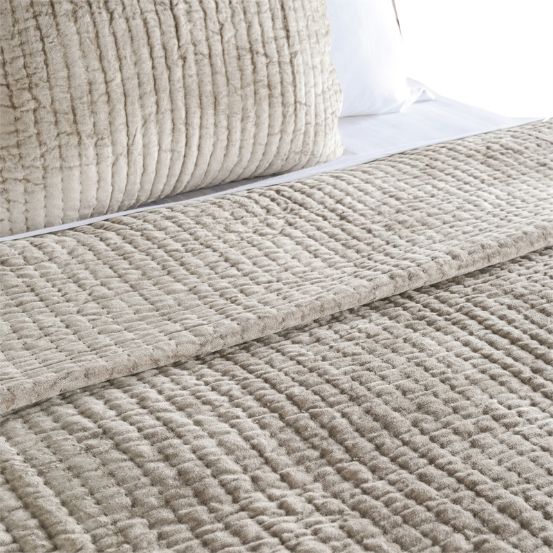 Lipa 96 x 108 Hand Stitched King Quilt with Polyfill and Velvet- Beige