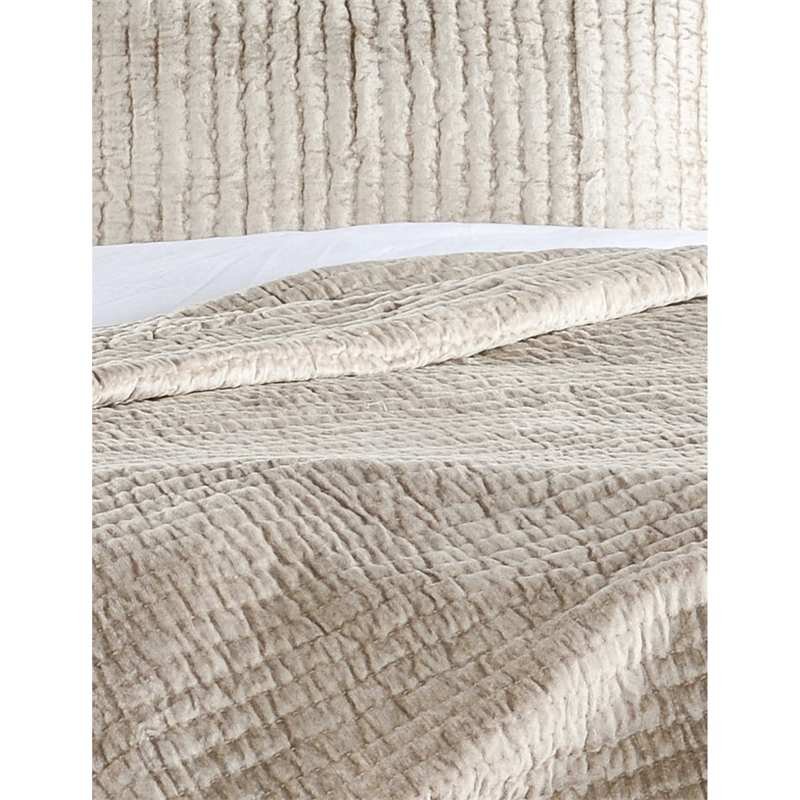 Lipa 96 x 108 Hand Stitched King Quilt with Polyfill and Velvet- Beige