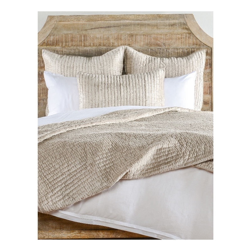 Lipa 96 x 108 Hand Stitched King Quilt with Polyfill and Velvet- Beige