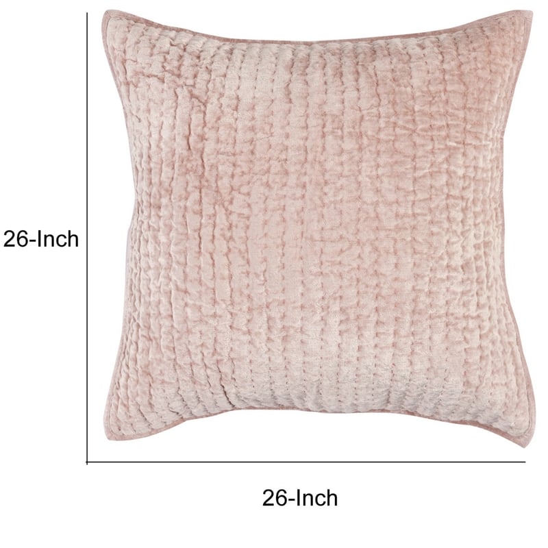 Lipa 26 Inch Square Handmade Euro Pillow Sham with Rayon Velvet- Bliss Pink