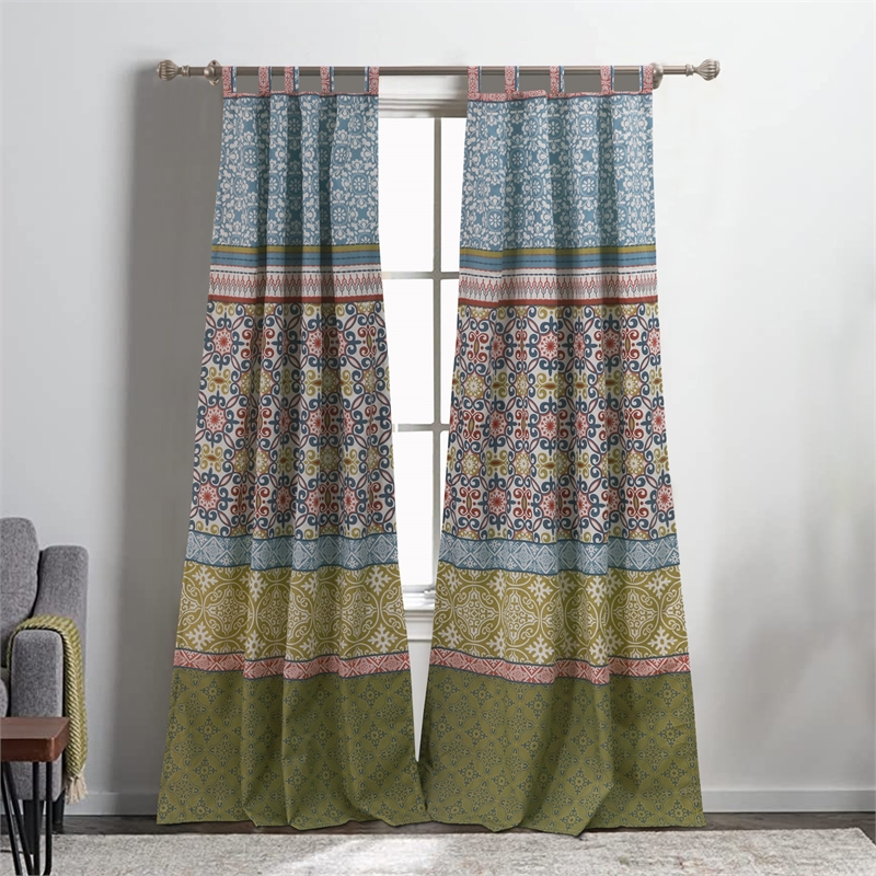 Kaw Set of 2 Panel Curtains- Multicolor Geometric Patterns- Polyester