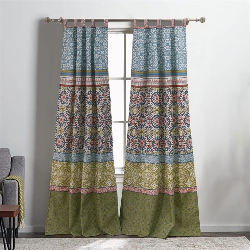 Kaw Set of 2 Panel Curtains- Multicolor Geometric Patterns- Polyester