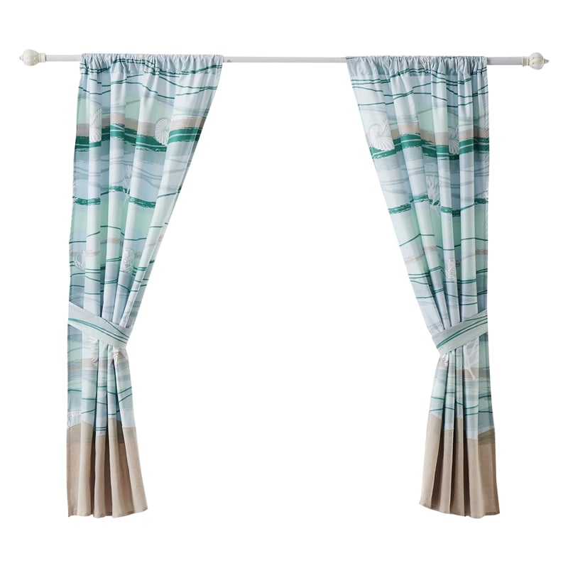 Vira 63 Inch Window Curtains- Ocean Waves and Sand Print- Rod Pockets