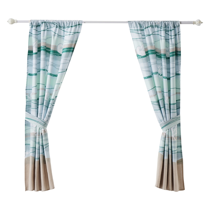 Vira 63 Inch Window Curtains- Ocean Waves and Sand Print- Rod Pockets