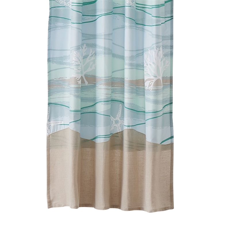 Vira 63 Inch Window Curtains- Ocean Waves and Sand Print- Rod Pockets