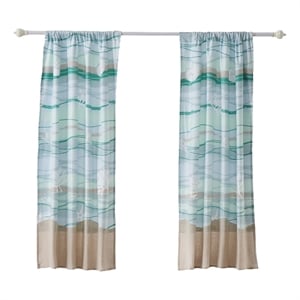 Vira 63 Inch Window Curtains- Ocean Waves and Sand Print- Rod Pockets