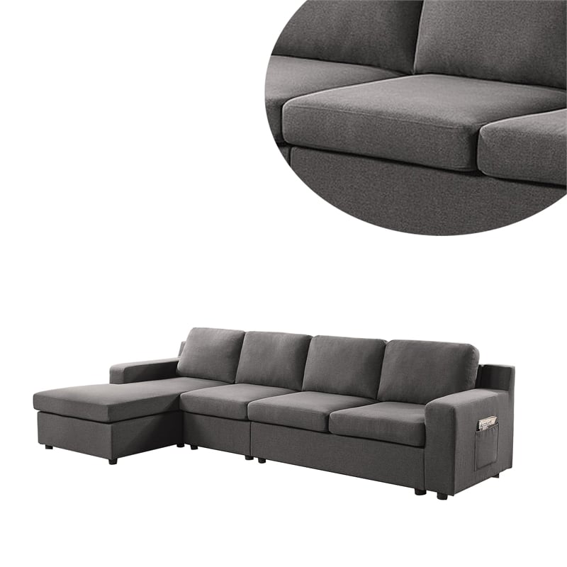 Cas 119 Inch 4 Seater L Shape Sectional Sofa with Left Arm Chaise- Gray