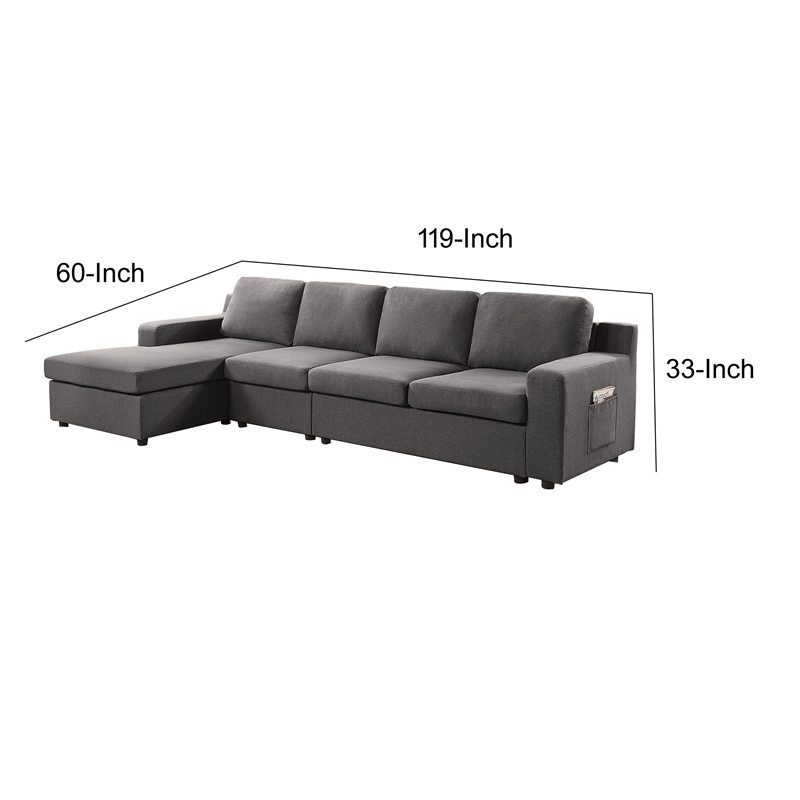Cas 119 Inch 4 Seater L Shape Sectional Sofa with Left Arm Chaise- Gray