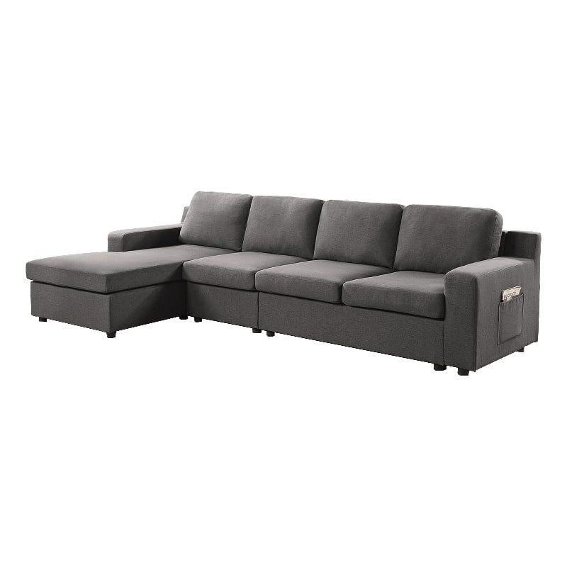 Cas 119 Inch 4 Seater L Shape Sectional Sofa with Left Arm Chaise- Gray