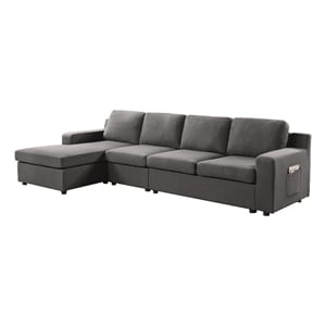 Cas 119 Inch 4 Seater L Shape Sectional Sofa with Left Arm Chaise- Gray