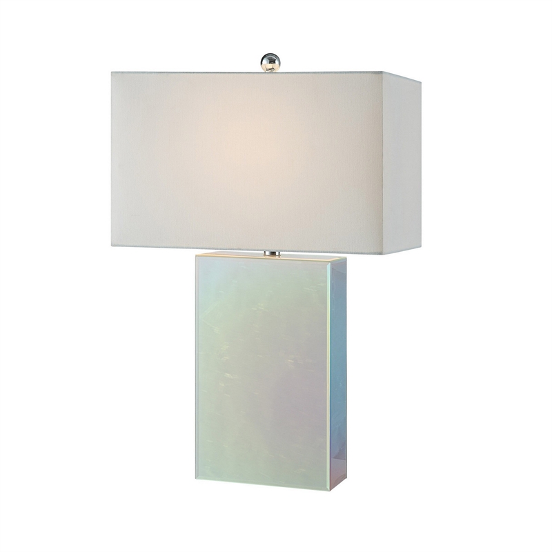 26 Inch Table Lamp- Rectangular Stand- Set of 2- Glass- Multitone White