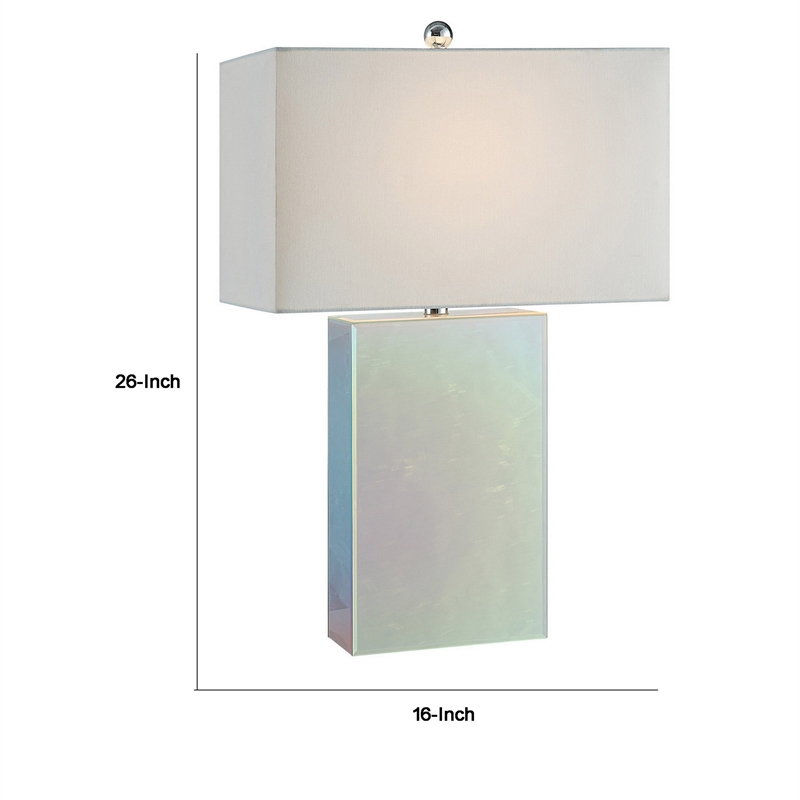26 Inch Table Lamp- Rectangular Stand- Set of 2- Glass- Multitone White