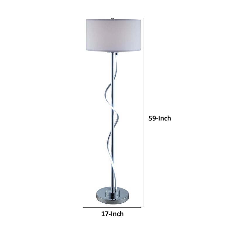 Jame 59 Inch Floor Lamp- Drum Shade- Accent Round Metal Base- Chrome