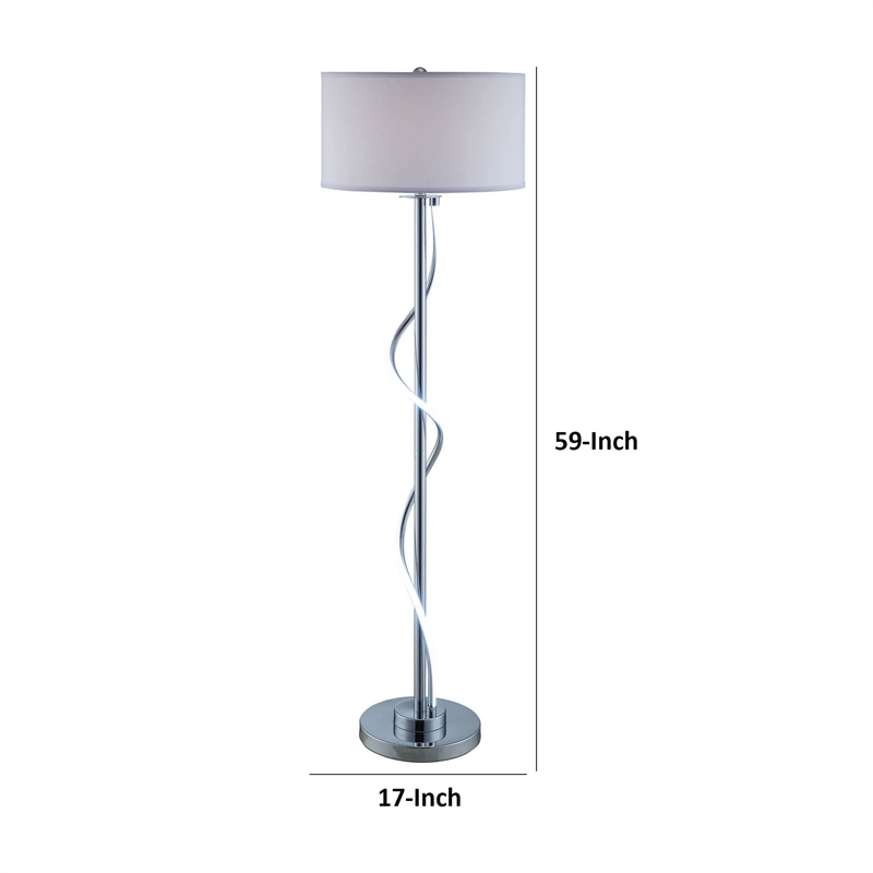Jame 59 Inch Floor Lamp- Drum Shade- Accent Round Metal Base- Chrome