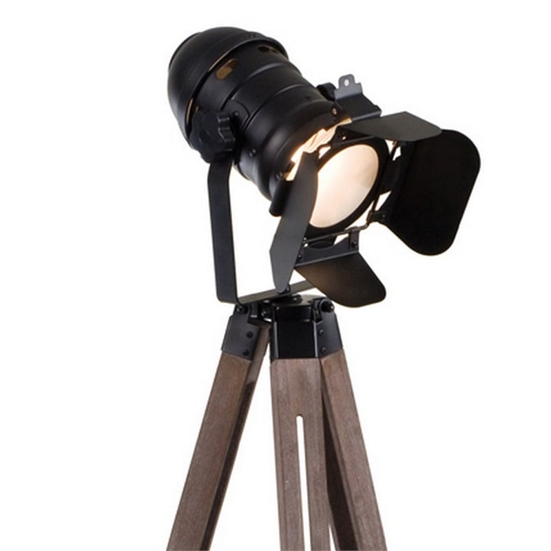 55 Inch Floor Lamp with Tripod Style Wood Frame- Spotlight- Brown and Black