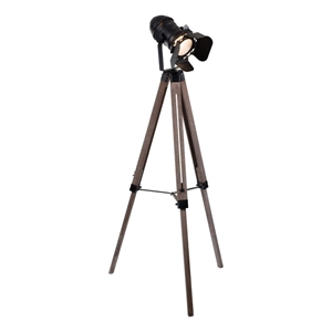 55 Inch Floor Lamp with Tripod Style Wood Frame- Spotlight- Brown and Black
