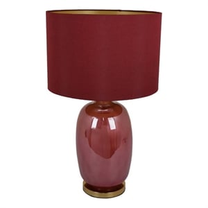 Gia 25 Inch Table Lamp- Drum Shade- Vase Shape Glass Body- Red Finish