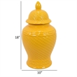 Bryan 18 Inch Ceramic Temple Jar- Geometric Print- Finial Top- Yellow