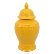 Bryan 18 Inch Ceramic Temple Jar- Geometric Print- Finial Top- Yellow