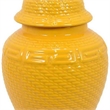 Bryan 18 Inch Ceramic Temple Jar- Geometric Print- Finial Top- Yellow