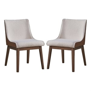 25 Inch Side Dining Chair Set of 2- Wingback- White Boucle- Walnut Brown